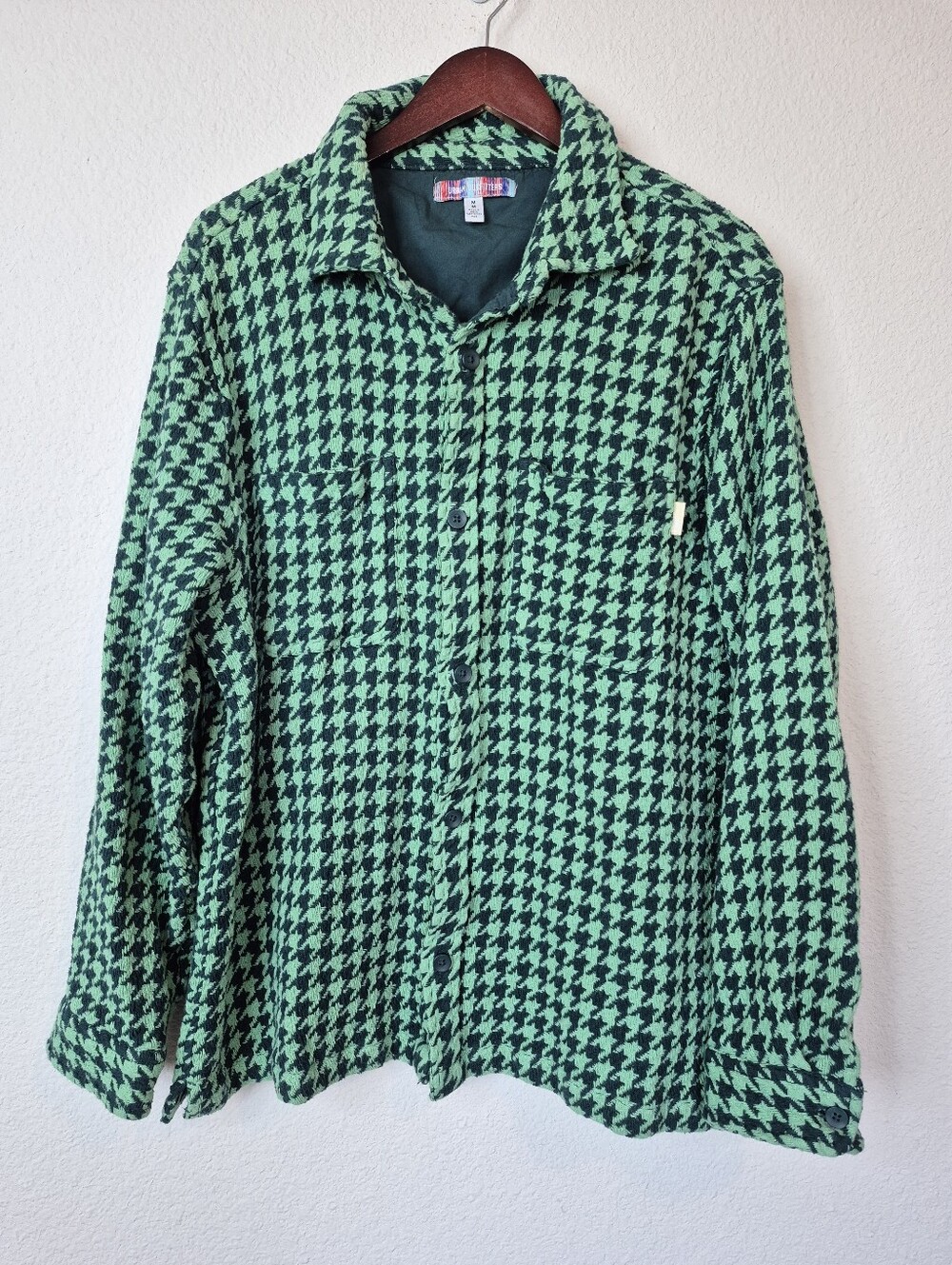 Urban Outfitters Green Houndstooth Button Up Shacket Jacket‎ Shirt Men's Size M